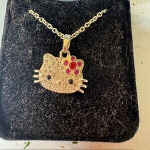 Hello Kitty Crystal Pendant Necklace With Chain Sanrio Licensed Gold-Toned Metal